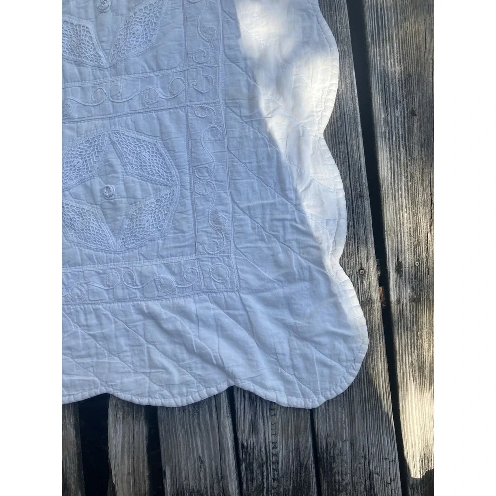 Cottagecore shabby chic farmhouse white on white cotton/crochet quilt 81